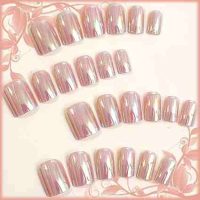 24Pcs Blush Chrome Short Square Press on Nails