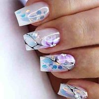 24Pcs Flower Press on Nails with Painting Design