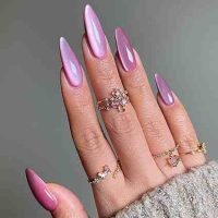 24Pcs Pink Cat Eyes Press on Nails with Cat Eyes Design