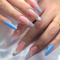 White French Tips Long Coffin Press on Nails