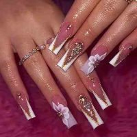 Light Luxury V French Tips Press on Nails with Rhinestones Designs